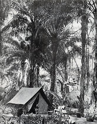 Commandant Leon Tonneau (1863-1919) camp, in his inspection round in Bukama (Katanga) between 1903 and 1906. Tonneau was director of the Comite Special du Katanga Bukama Campement Leon Tonneau.jpg