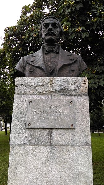 Bust of Naum Veqilharxhi, Korçë, the Orthodox "father of the Albanian alphabet" and a former participant in the Wallachian uprising of 1821 who went o