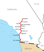 Strecke der California Southern Railroad