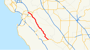 빨간색 선이 표시되어 있는 것이 캘리포니아주도 제25호선