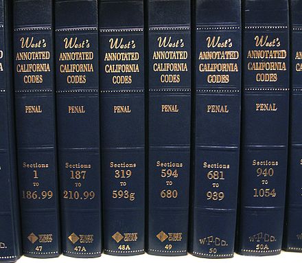 Volumes of the Thomson West annotated version of the California Penal Code, the codification of criminal law in the state of California
