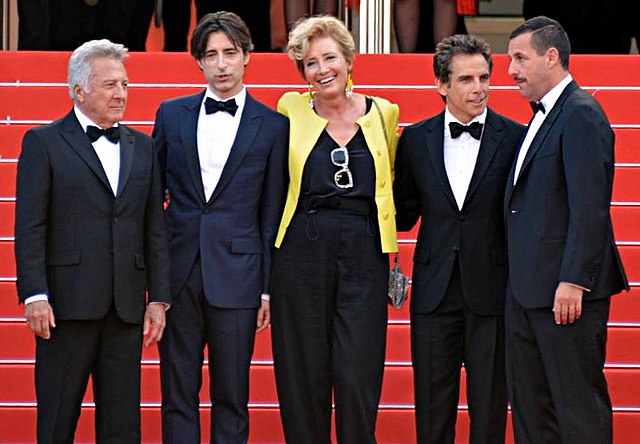 Dustin Hoffman, Baumbach, Emma Thompson, Ben Stiller, and Adam Sandler at the Cannes Film Festival screening of The Meyerowitz Stories in 2017