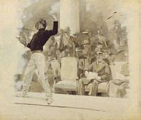 Esgrima ante el rey de Grecia en los Juegos Olímpicos de Verano de 1896.