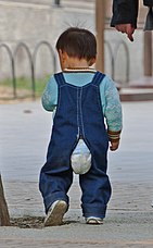 A boy with open-crotch pants and diaper Chinese boy with open-crotch pants and diaper.jpg