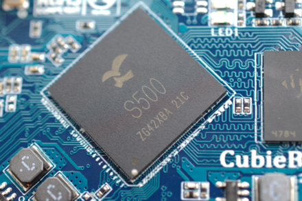Close -up of the Cubieboard 6 PCB showing Actions Semiconductor S500 SoC