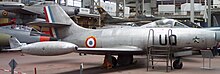 MD450 Ouragan on display with wingtip fuel tanks. Dassault MD 450 Ouragan 01.jpg