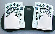 Overhead view of DataHand units that provide full computer keyboard and mouse functionality DataHand overhead view.jpg