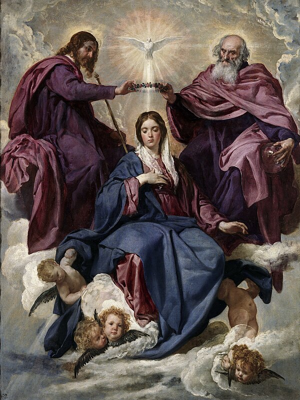 Velázquez's Coronation of the Virgin, c. 1641–42. It has been suggested that the model used here was the same as the one used in the Venus.