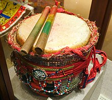 Drum and sticks used in Hoklo Dragon Boat Dance
