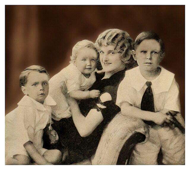 Ella Hall with 3 children Oct 1924 (AI upscaled image)