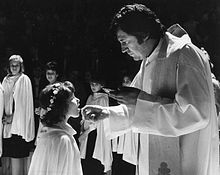 A Catholic girl receives First Communion in Hungary. Elsoaldozo fortepan 40689.jpg