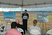 Lake Charles, LA, September 24, 2007 - Federal Emergency Management Agency (FEMA) Transitional Field Office Director Jim Stark addressed a group of local, state and federal officials on the second anniversary of Hurricane Rita and the ground breaking for the new Lake Charles Regional Airport terminal, which was completed in 2009. The new facility replaced one destroyed by Hurricane Rita. FEMA provided more than $2.7 million for the project. Photo by Manuel Broussard/FEMA.