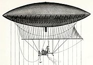 L'Aréostat, le dirigeable Giffard en 1852, lors d'un vol de démonstration entre Paris et Trappes.