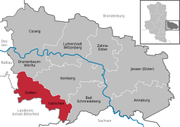 Gräfenhainichens läge i Landkreis Wittenberg, Sachsen-Anhalt.