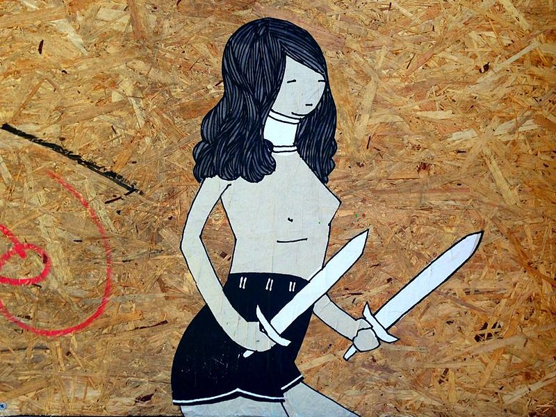 File:Graffiti in Shoreditch, London - Warrior Woman by Kid Acne (9425025670).jpg