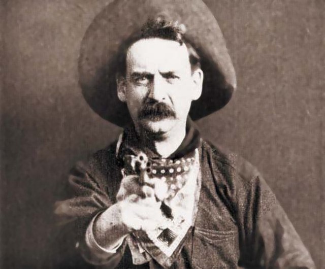 Justus D. Barnes as outlaw leader Bronco Billy Anderson in The Great Train Robbery (1903), considered by some to be the first Western.