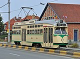 PCC-tram 1006, in Vlaanderen verbouwd voor meterspoor, op de Kusttramlijn in Zeebrugge.