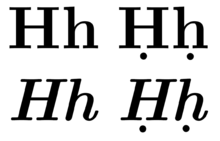 H maiúsculo e minúsculo sem itálico e itálico, com e sem subpontos