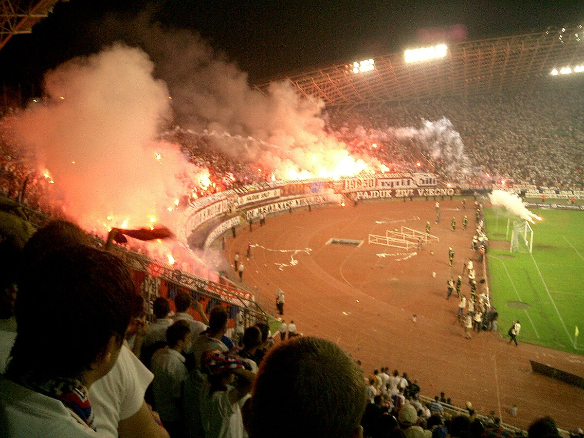 Ferro of Hajduk Split and Mislav Orsic of Dinamo Zagreb during the HT First  League match between HNK Hajduk Split and GNK Dinamo Zagreb at the Poljud  Stadium on March 12, 2022