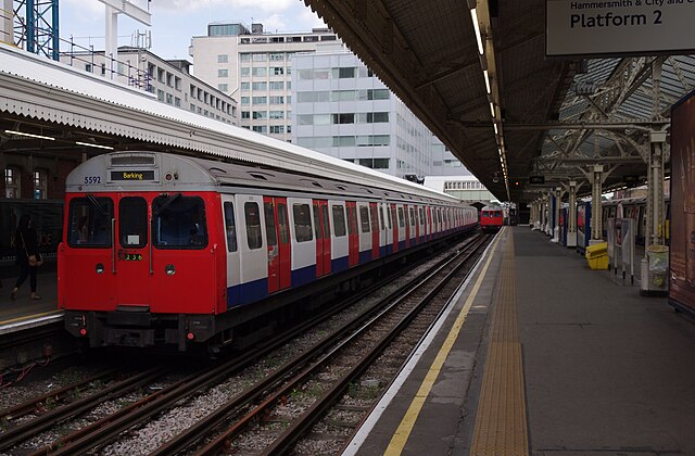 London Underground C Stock train forming a Hammersmith & City Line train at Hammersmith in 2012