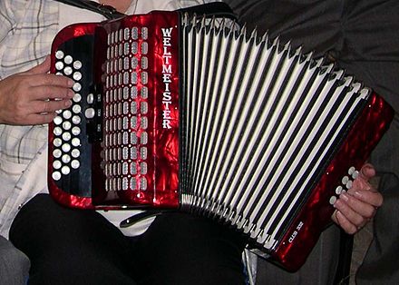 Flaming celluloid pattern on an accordion.
