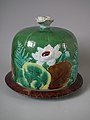 Cheese Dome and Stand, c.1880. Coloured glazes, naturalistic in style.