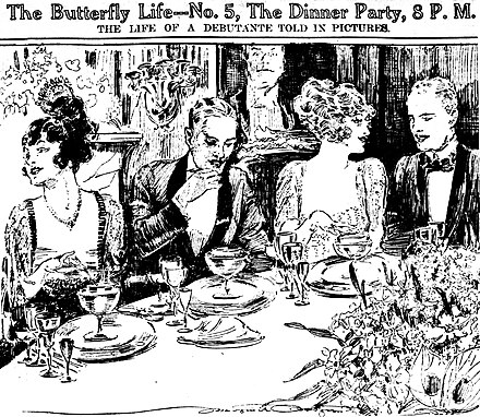 A formal dinner party as sketched in 1920 by reporter-artist Marguerite Martyn