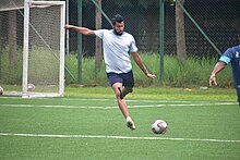 Punia in training at the New Bengaluru Football Stadium in Karnataka, 2021. Indian footballer Ravi Kumar Punia in training with I-League club Rajasthan United, photo taken on October 17, 2021.jpg