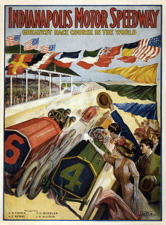 A 1909 advertisement for the Indianapolis Motor Speedway Indianapolis Motor Speedway - Otis Lithograph Co. border edit.jpg
