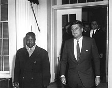 Cameroonian president Ahmadou Ahidjo meeting U.S. President John F. Kennedy in 1962 JFKWHP-AR7092-J.jpg