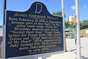 James Frederick Hanley Hist. Marker in Rensselaer, Indiana