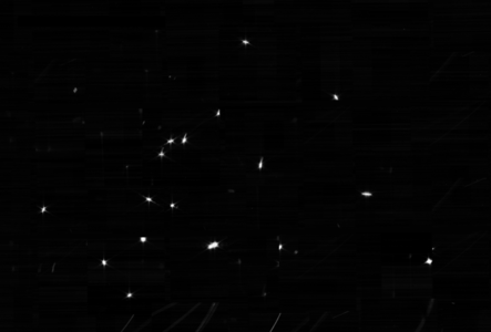 18 imagini ale aceleiași stele țintă HD 84406 prin cele 18 segmente de oglindă nefocalizate.