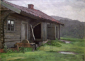 Jacob Gløersen - A Farmhouse in Summer Rain - En bondestue i sommerregn - Nasjonalmuseet - NG.M.00858.png