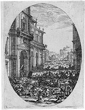 Massacre of the Innocents, showing the use of multiple stoppings-out to create the fainter lines of the distant view. 13.7 x 10.5 cm (Source: Wikimedia)