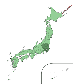 Poziția localității Regiunea Kantō