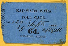 Kai-Wara-Wara geçiş gişesi. Bilet temizleniyor 6d. 25 Eylül 1864. (21666035225) .jpg