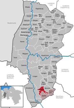 Läget för kommunen Lünne i Landkreis Emsland