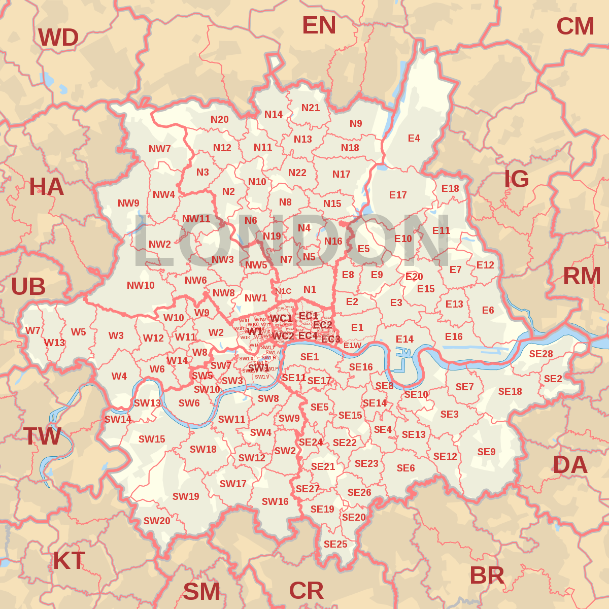 london zip code map London Postal District Wikipedia london zip code map