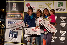 Laura Orgue (2nd), Sheila Aviles (champion) and Ragna Debats (3rd) on the podium of the Sky Classic 2017 Skyrunner World Series. Laura Orgue, Sheila Aviles and Ragna Debats.jpg