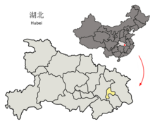 Location of Ezhou Prefecture within modern Hubei, China.