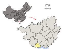 Localização de Fangchenggang em Quancim e na China