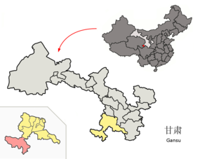 Maqus läge i Gannan, Gansu, Kina.