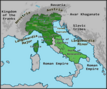 Kingdom of the Lombards (568-774 AD) in 740 AD.