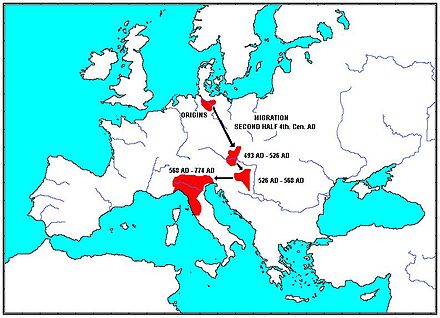 Migration of the Lombards towards Northern Italy