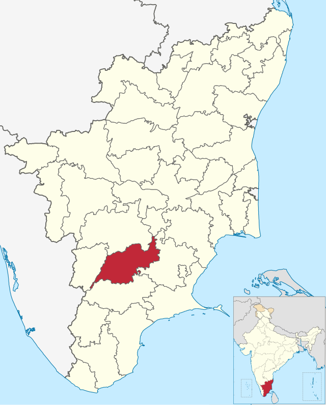 Madurain piirikunta Tamil Nadun kartalla.
