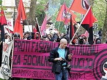 Slovenian anarchist anti-fascist protest due to the great recession. Manifestacija za svobodo sveta (3637020724).jpg
