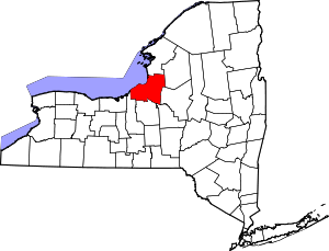 Location of Oswego County in New York Map of New York highlighting Oswego County.svg