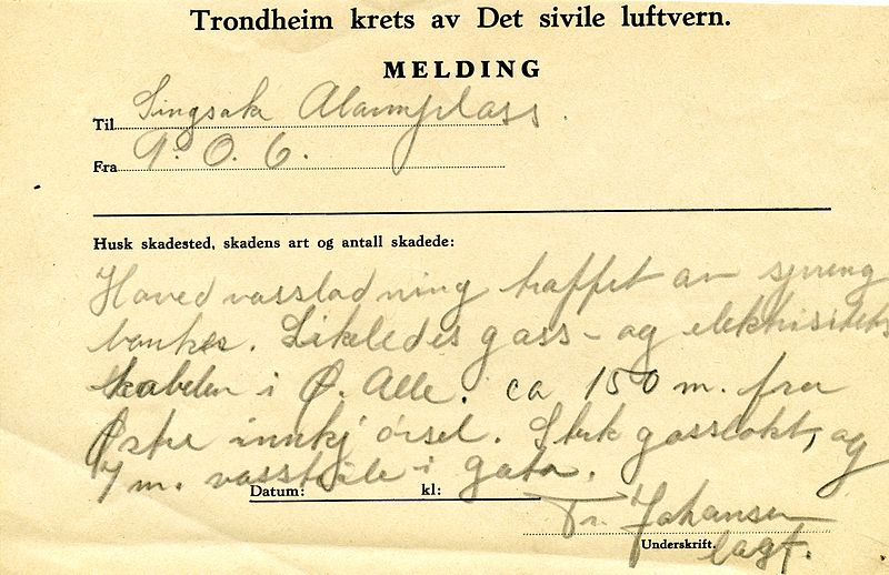 File:Melding om hovedvannledning samt gass- og elektrisitetskabel truffet av sprengbomber (1944) (17221422546).jpg