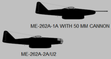 Me 262A-1a/U4 (above) and Me 262A-2a/U2 (below) Messerschmitt Me 262A subvariants.png