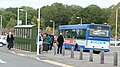 English: The rear of Metrobus 379 (Y379 HMY), a Dennis Dart SLF/Caetano Nimbus, at the Horsham Hop Oast park and ride site, off Worthing Road Horsham, West Sussex, on route 98. In September 2009 it was announced that Metrobus would be buying the operations of Arriva Guildford & West Surrey's Horsham depot. Metrobus took over on 3 October 2009, and this photograph was taken on the first day of Metrobus operations, Metrobus having taken over route 98. Unfortunately for Metrobus, their first day coincided with apparently some of the worst traffic congestion Horsham had ever seen, and so services fell apart. Route 98 is the most frequent route in the town, Arriva having increased the frequency to every 15 minutes in the months before the sale, but when seen large gaps had developed in the service. The people waiting for the bus into town were less than pleased to see this was the third bus in a row going in the opposite direction and heading for Southwater.